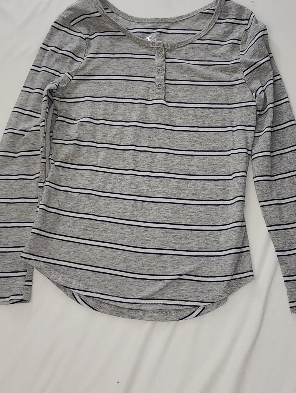 Justice Girls Grey Striped Henley Long Sleeve Shirt Size 8